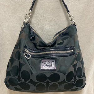 COACH Black Daisy Signature Hobo #F20064